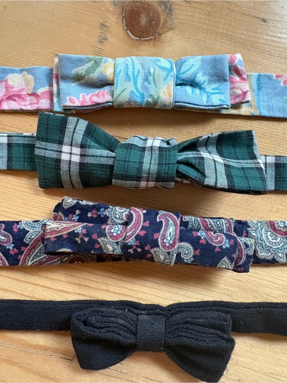 Kids Vintage Homemade Floral, Green Plaid, Paisley and Black Bow Tie Set